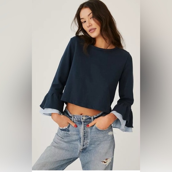 Maeve Flounced Bow-Back Pullover. Navy XL - Picture 1 of 9